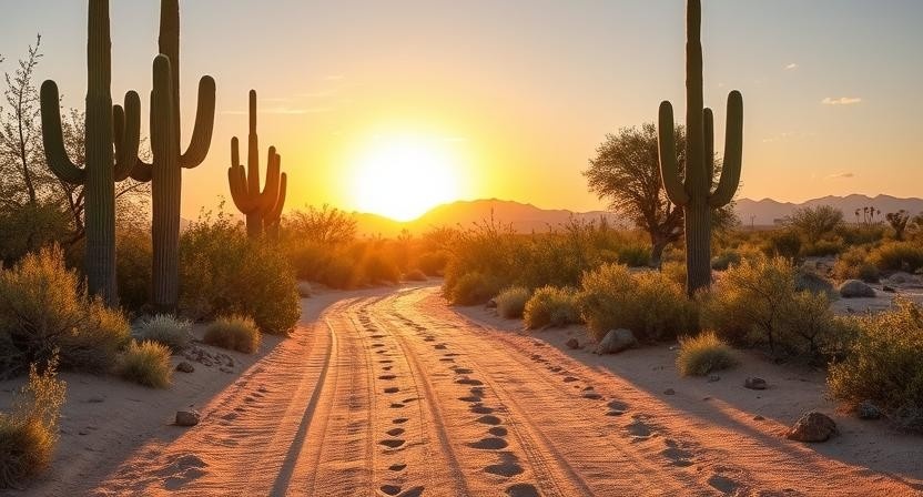 Sunset hike on Fraesfield Loop Trail in the McDowell Sonoran Preserve, Scottsdale