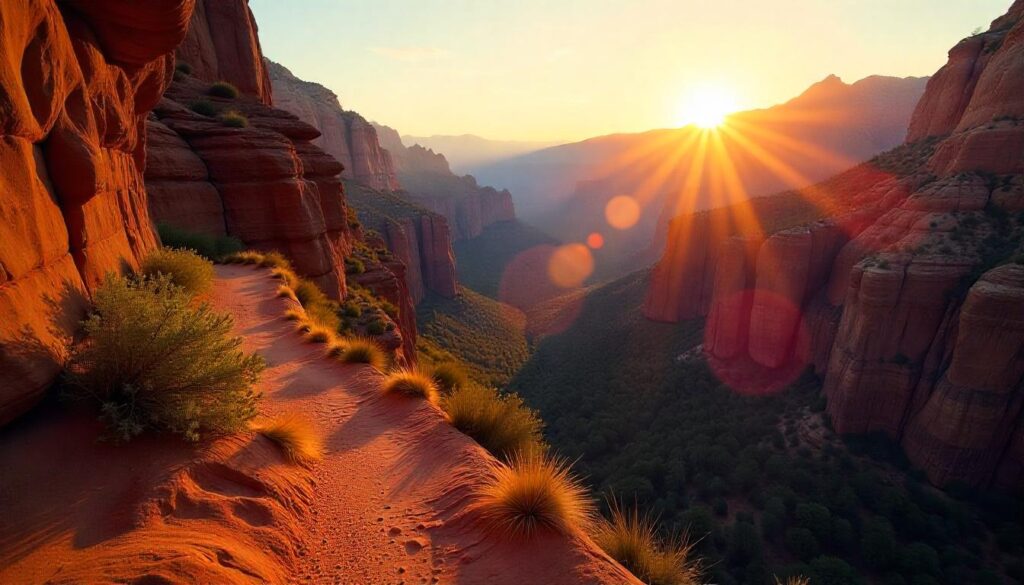 Narrow ridgeline at Angels Landing trail overlooking Zion canyon
