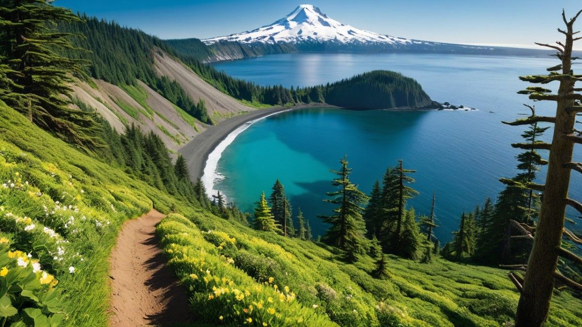 Epic hero image showcasing best hikes in Oregon, diverse landscapes with mountain peaks, lush forests, and dramatic coastal trails