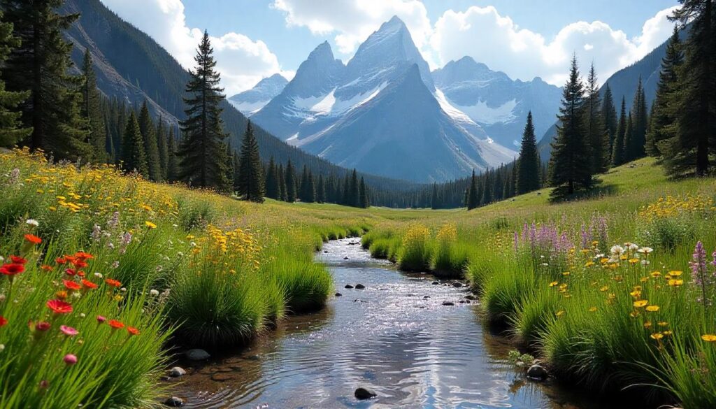 Cascade Canyon Trail with Grand Teton mountains and wildflowers