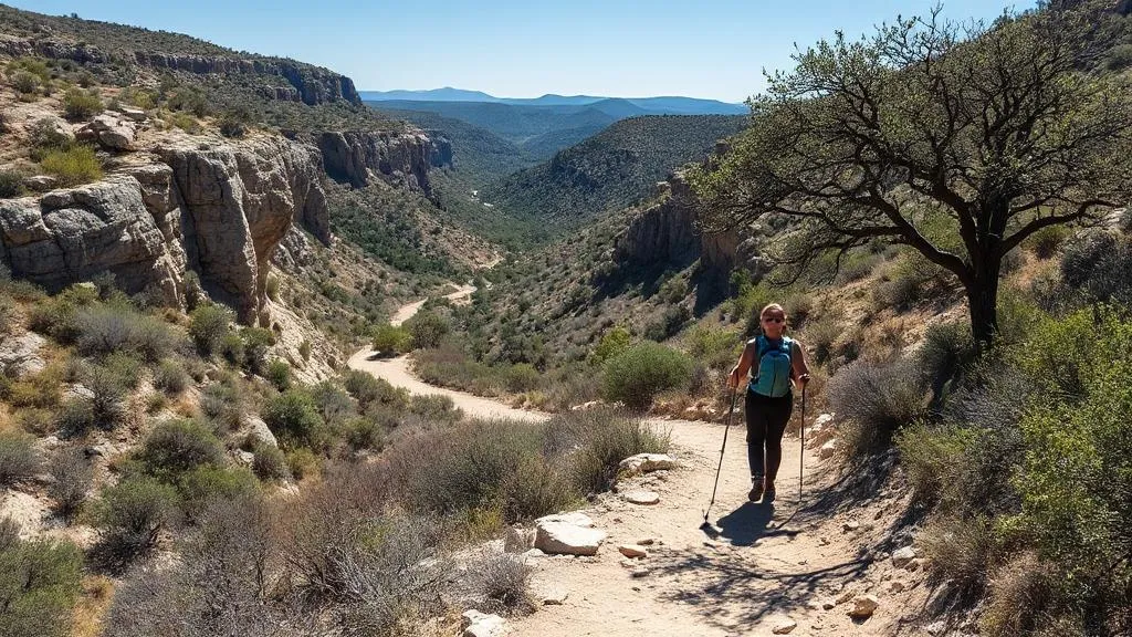 Scenic hiking trail through Balcones Canyonlands in Central Texas with rocky terrain.