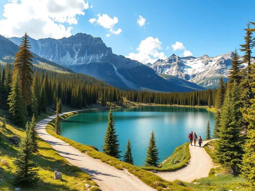 Family-friendly Emerald Lake Trail with a reflective alpine lake and snow-capped peaks in Rocky Mountain National Park, Colorado.