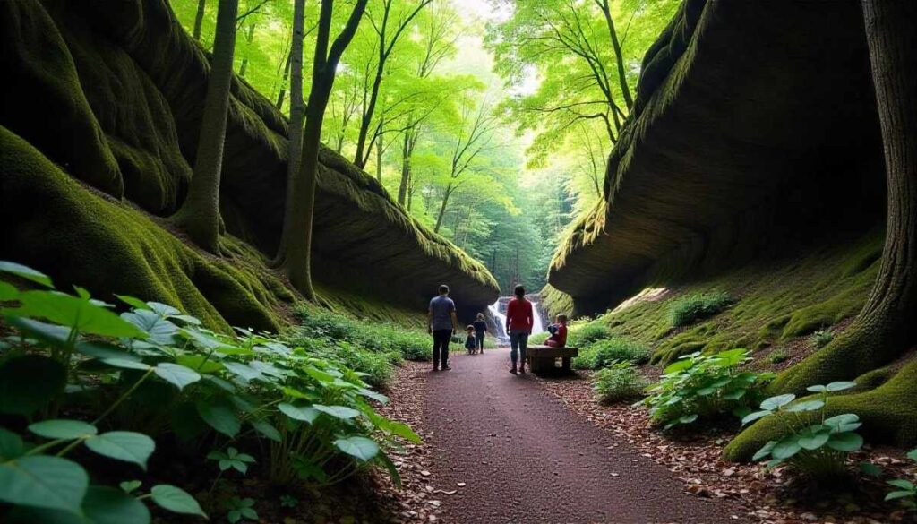 Family hiking in Arkansas on Hidden Hollow Loop near Eureka Springs