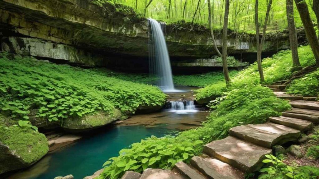 Hiking in Arkansas on Lost Valley Trail in Ponca with Eden Falls and limestone bluffs