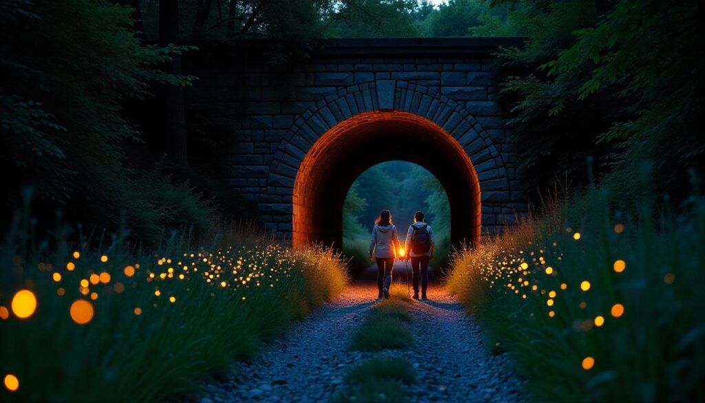 Hiking in Ohio on Moonville Rail Trail at an old railroad tunnel in Zaleski State Forest