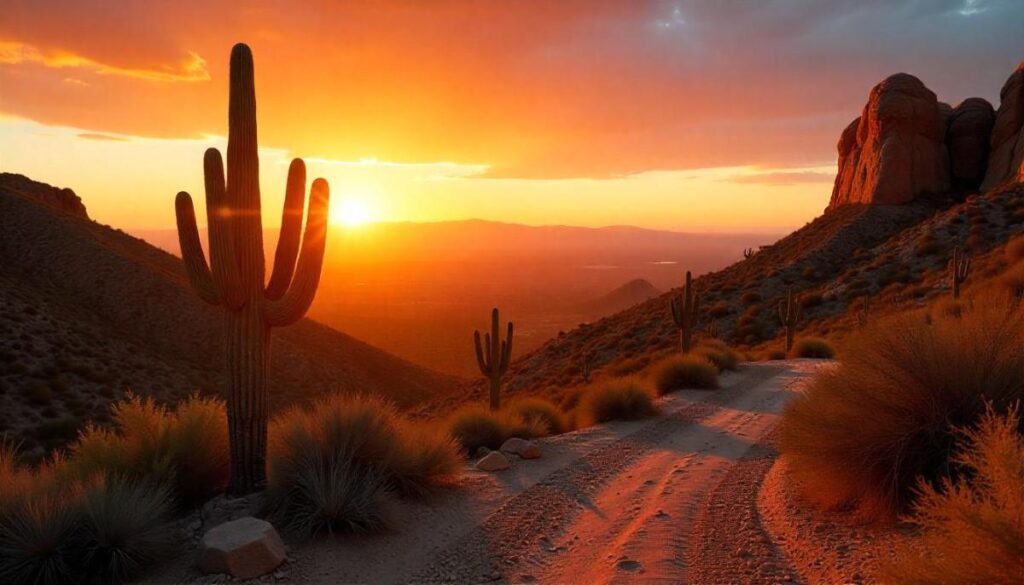 Photographer capturing scenic views of desert landscapes and sunsets while hiking in Scottsdale.