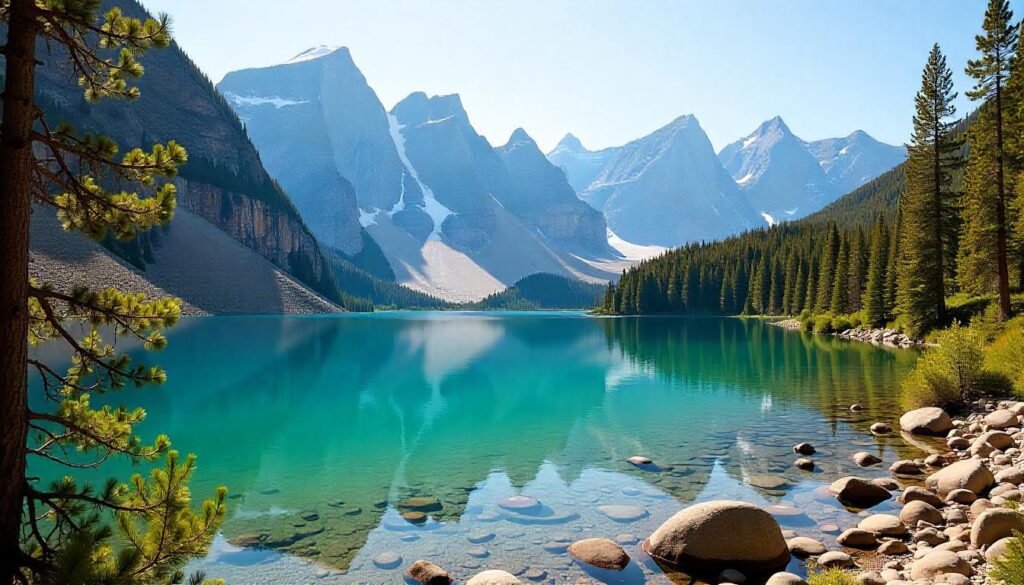 Scenic view of Sawtooth Lake with jagged peaks and blue water