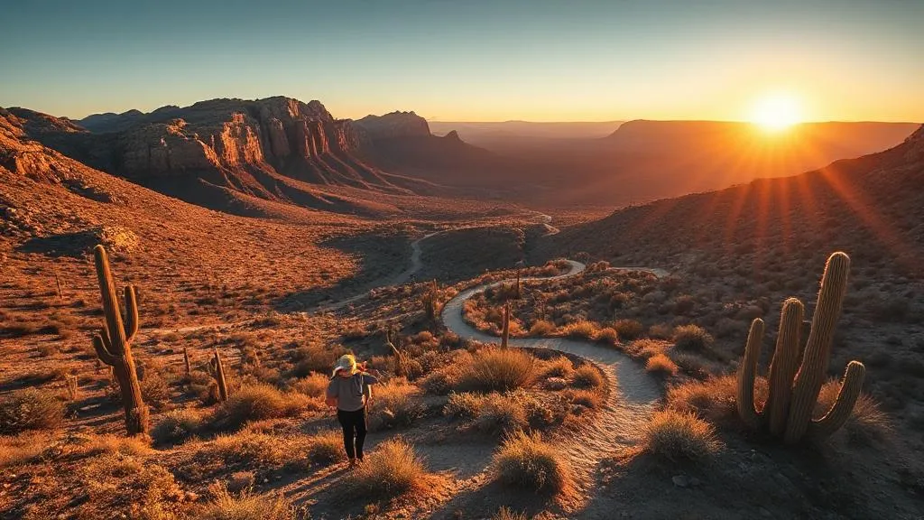 Hiking through the rugged trails of Franklin Mountains in West Texas desert landscape.