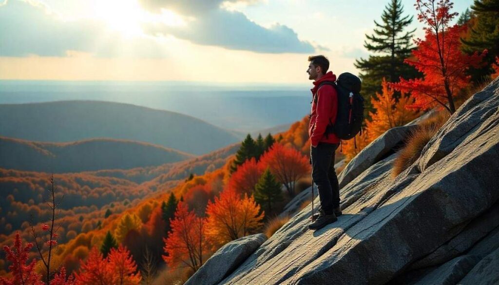 Scenic view from the Beech Mountain in Acadia National Park featuring rugged terrain, coastal landscapes, and signature hiking scenery