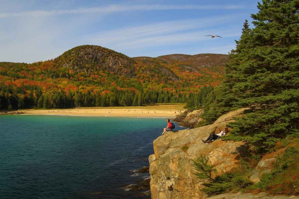 Scenic view from the Great Head Trail in Acadia National Park featuring rugged terrain, coastal landscapes, and signature hiking scenery