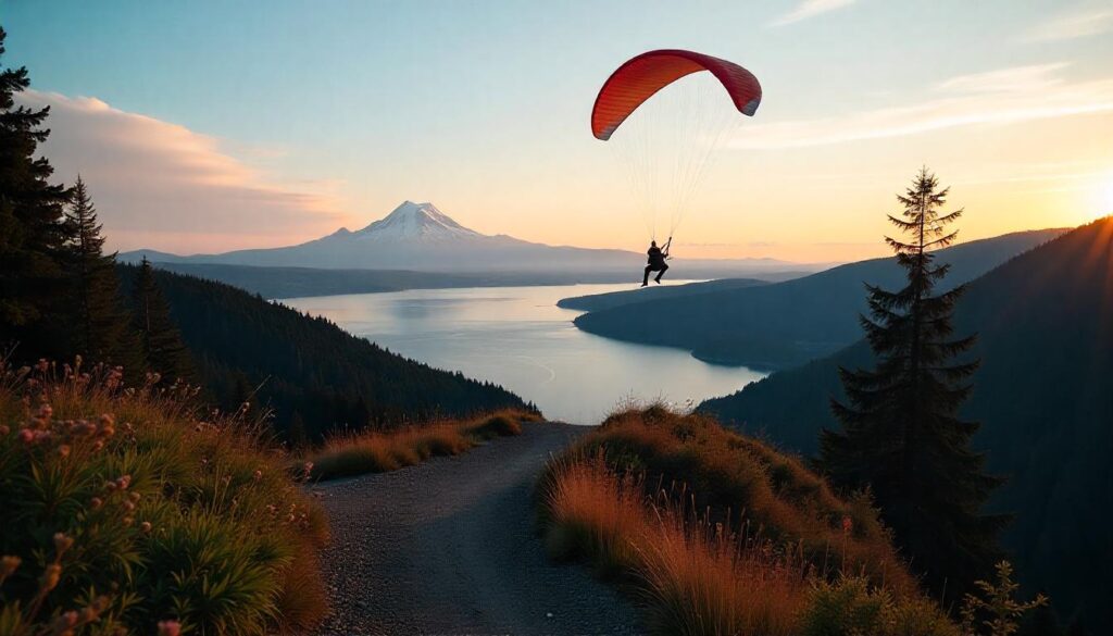 A scenic view along the Chirico Trail in Seattle Washington, showcasing rugged red rock formations, desert vegetation, and the vast natural beauty of the American Southwest under a clear blue sky.