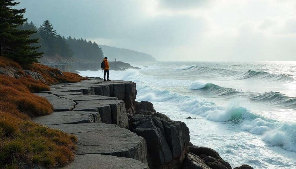 Scenic view from the Schoodic Peninsula in Acadia National Park featuring rugged terrain, coastal landscapes, and signature hiking scenery