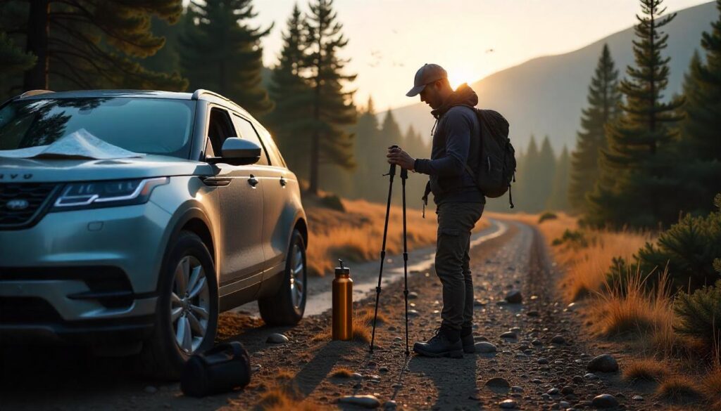 Hiker getting ready to start his hiking adventure.