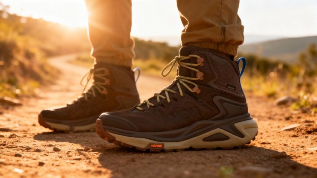 Hiker wearing HOKA Kaha 3 GTX.