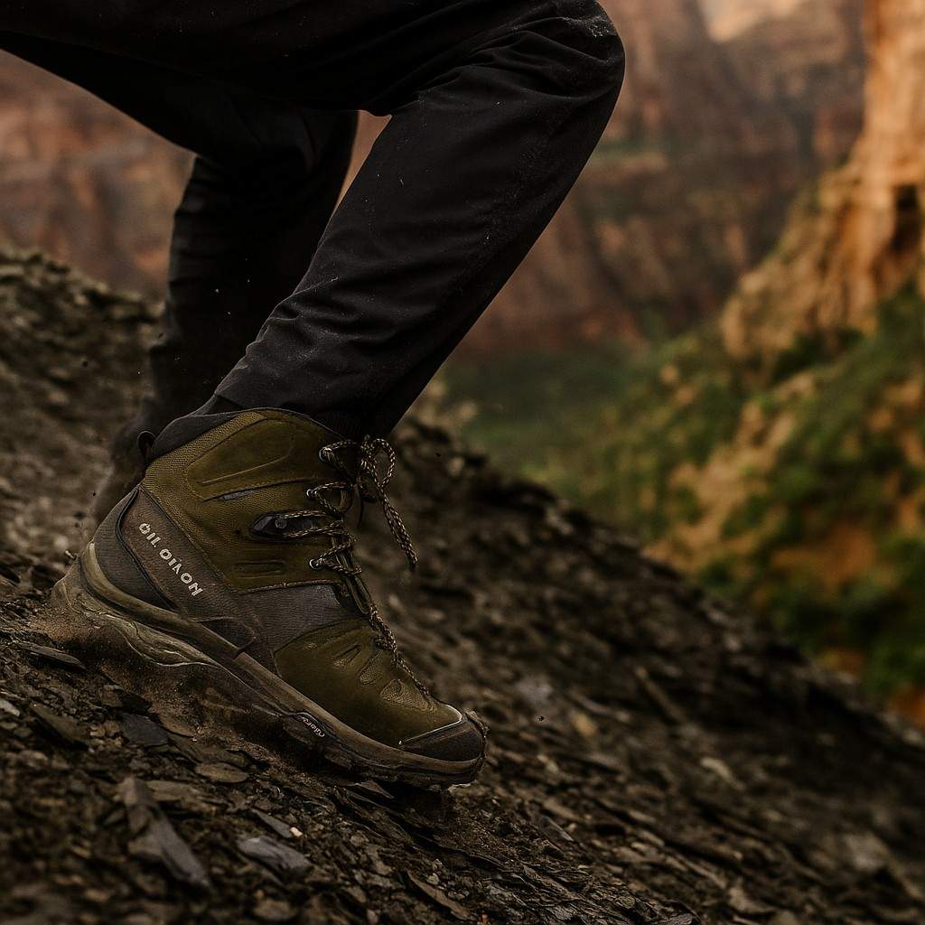 Salomon Quest 4 GTX hiking boot offering maximum ankle support for demanding mountain treks.