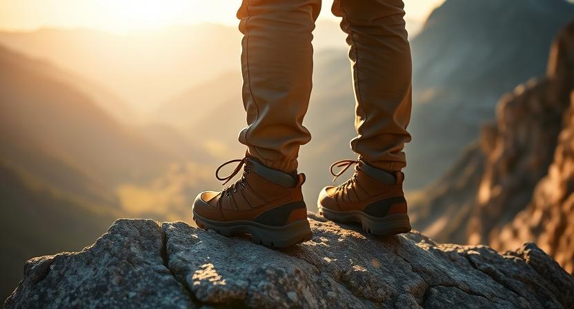 hiker wearing flat feet boots to describe hiking problems with flat feet.