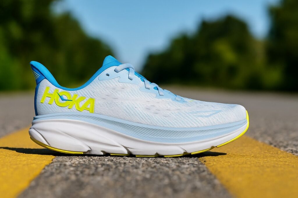 HOKA Clifton 9 placed on a road.