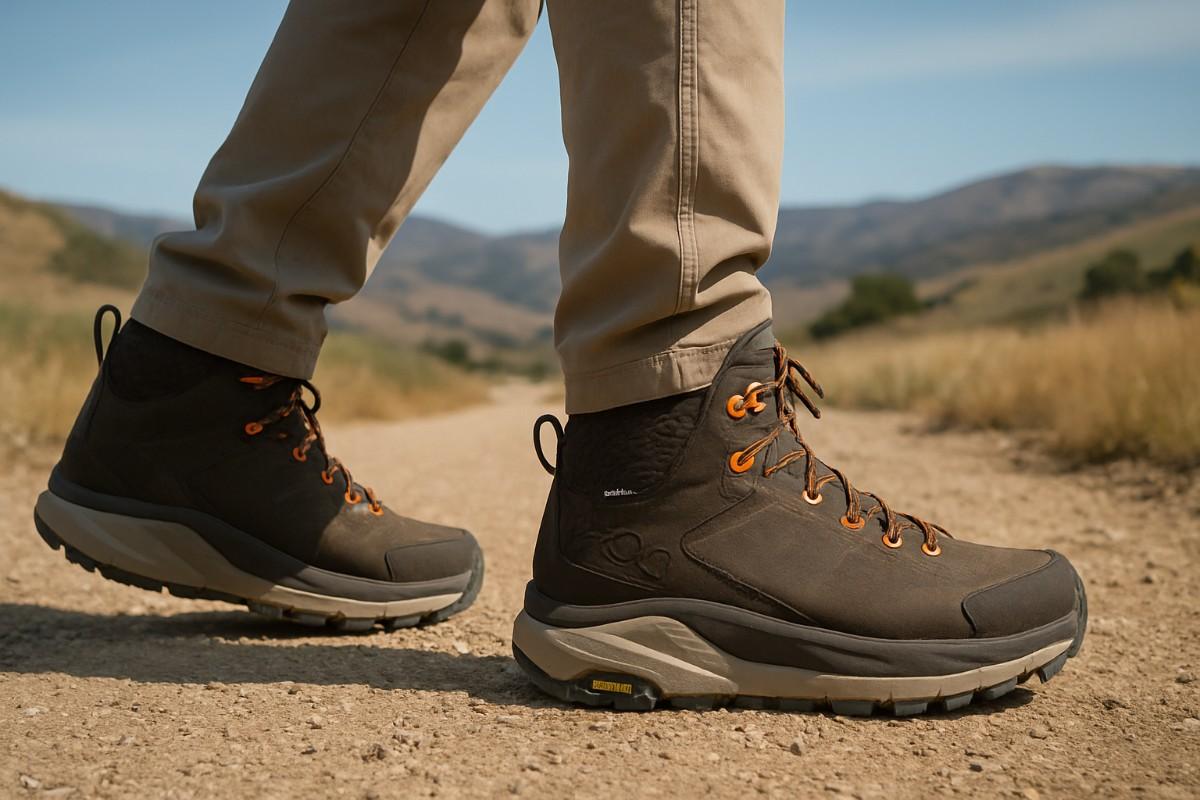 Hiker wearing high cut hiking boots