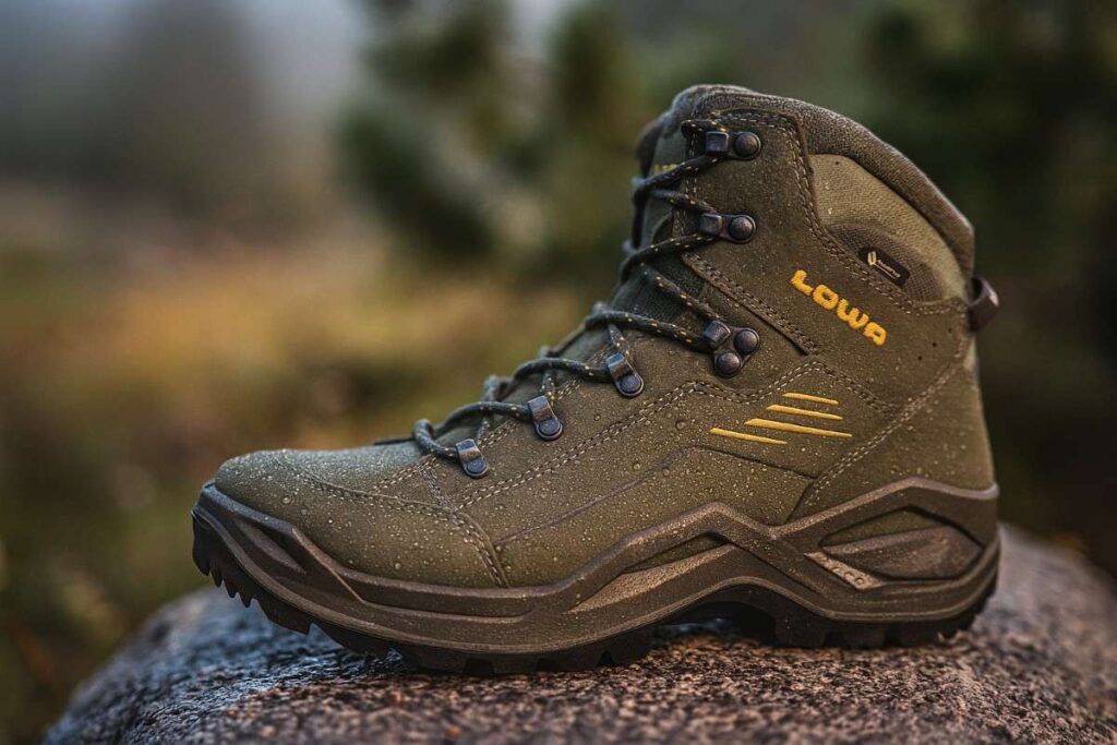 Close up of Lowa Renegade EVO GTX Mid displayed on a rock.