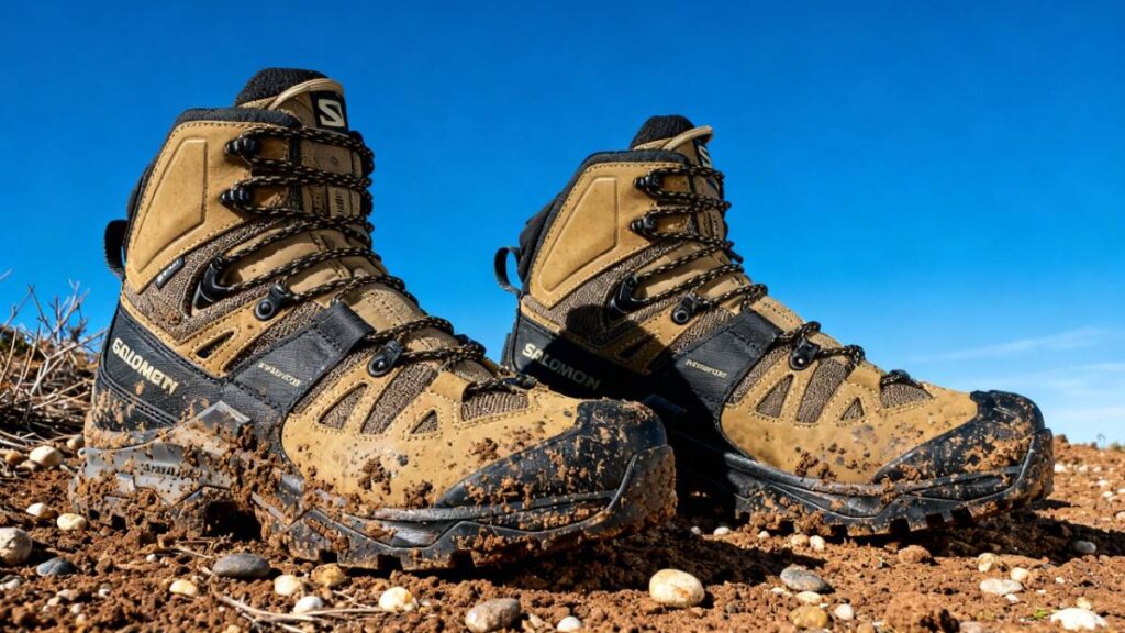 Salomon Quest 4 GTX pair uttered in mud.