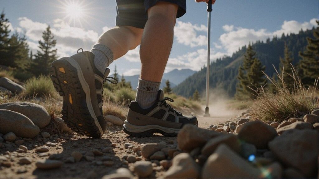 Hiker wearing one of the best hiking shoes for bunions and hiking on Colorado trail.