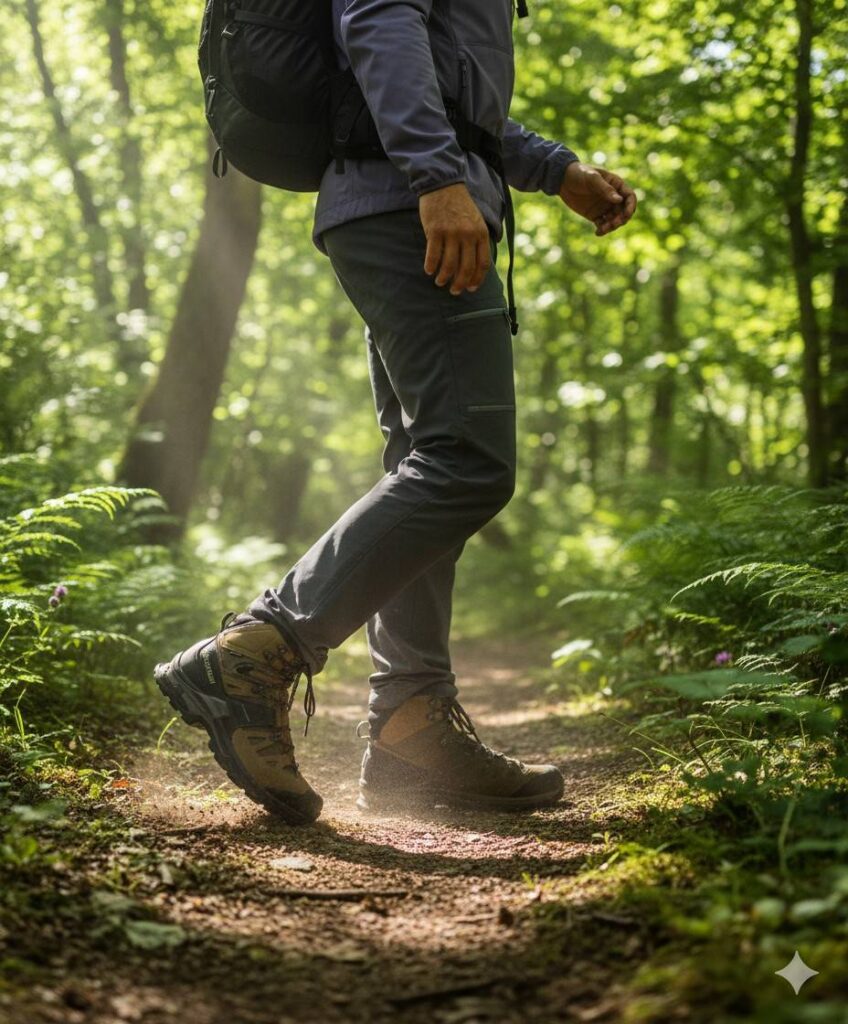 Hiker walking through the jungle with the Quest 4 GTX.