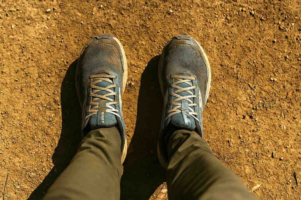 Above sharp view of Brooks Ghost Max 2 uttered in dust.