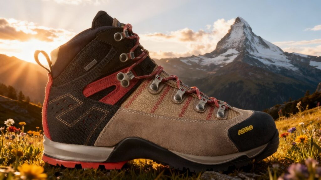 Close-up of Asolo Fugitive GTX on top of mount.