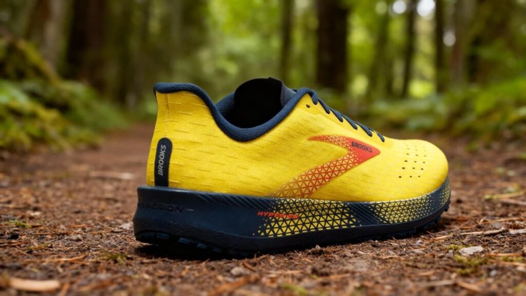 Brooks Hyperion Tempo placed on a forest trail.