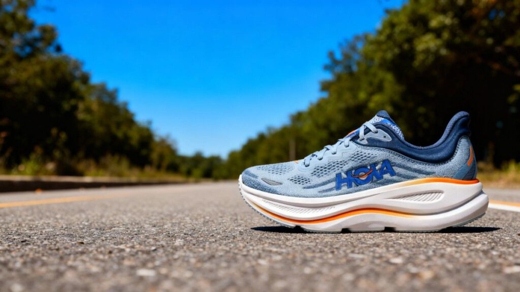 HOKA Bondi 9 displayed on a road.