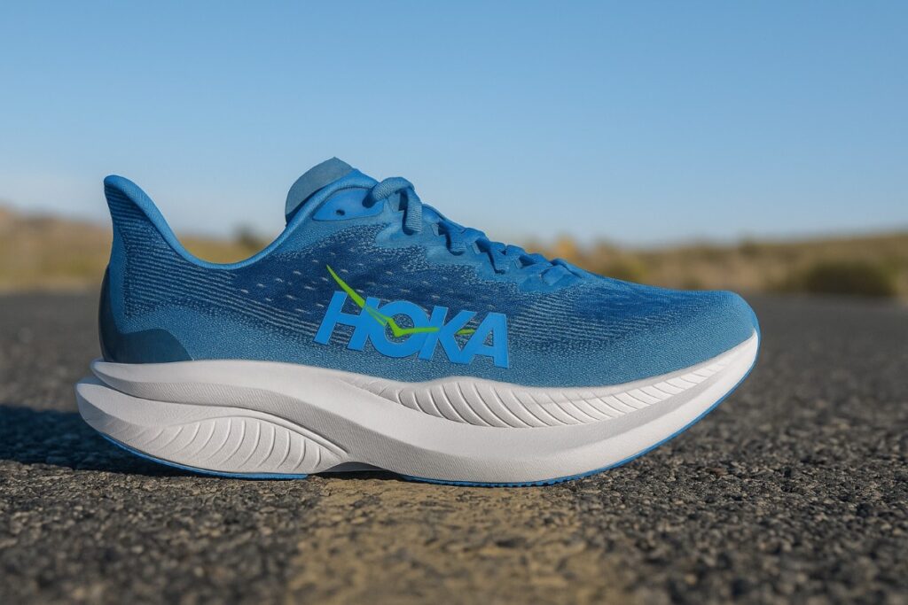 HOKA Mach 6 placed on a road surface.