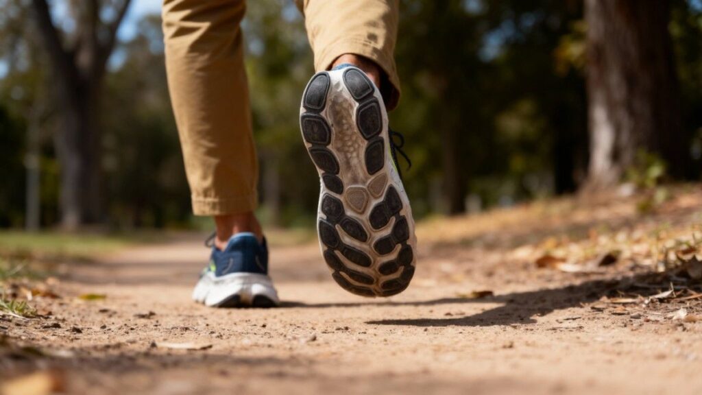 Hiker walking with New Balance Fresh Foam X More v4.