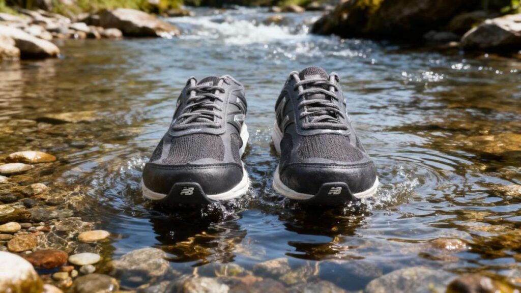 New Balance 1540v3 placed in a water stream.