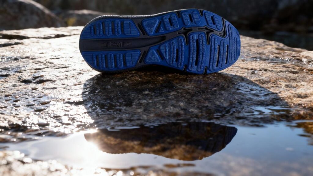 Outsole of Brooks Ghost Max displayed in camera.