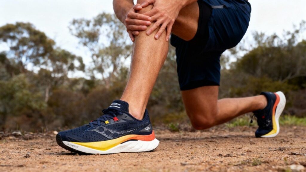 Hiker stretching his legs wearing Saucony Endorphin Speed 4.