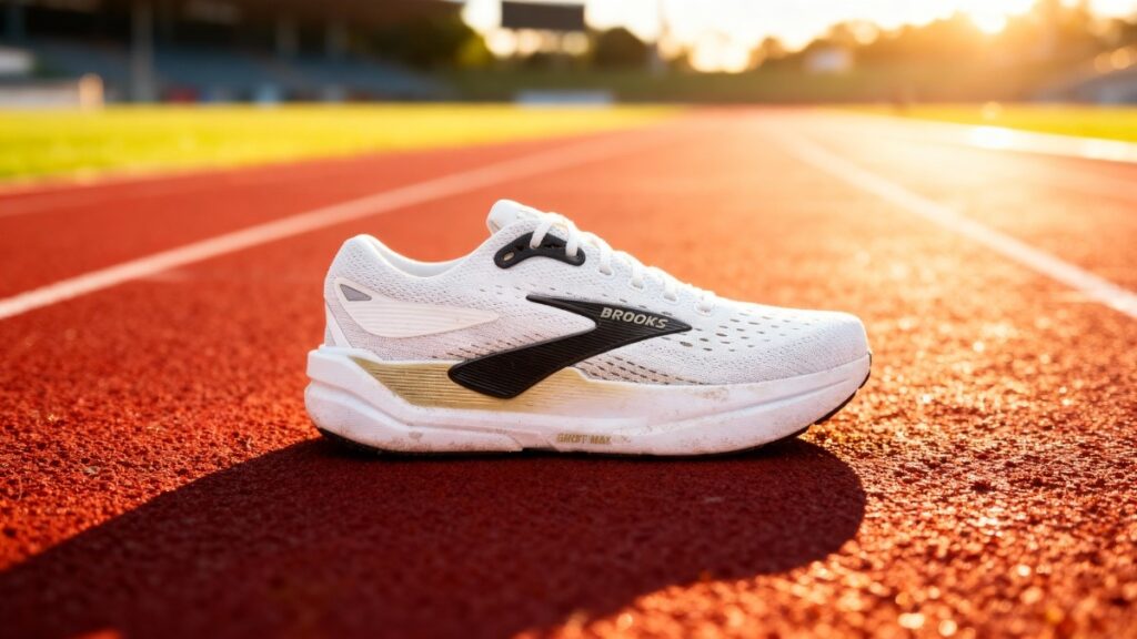 Brooks Ghost Max 3 placed on a running track.