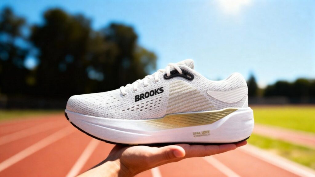 Brooks Ghost Max 3 placed on a hiker's palm. 