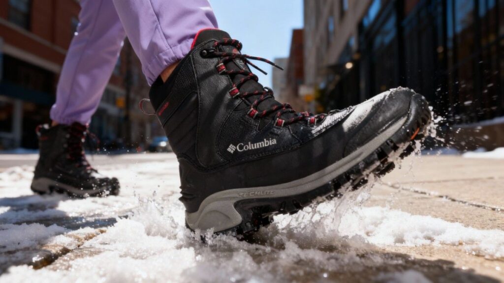Action shot of hiker wearing Columbia Bugaboot III.