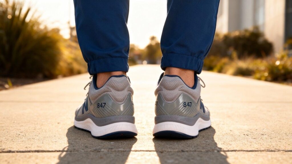 Heels view of hiker wearing New Balance 847v4.