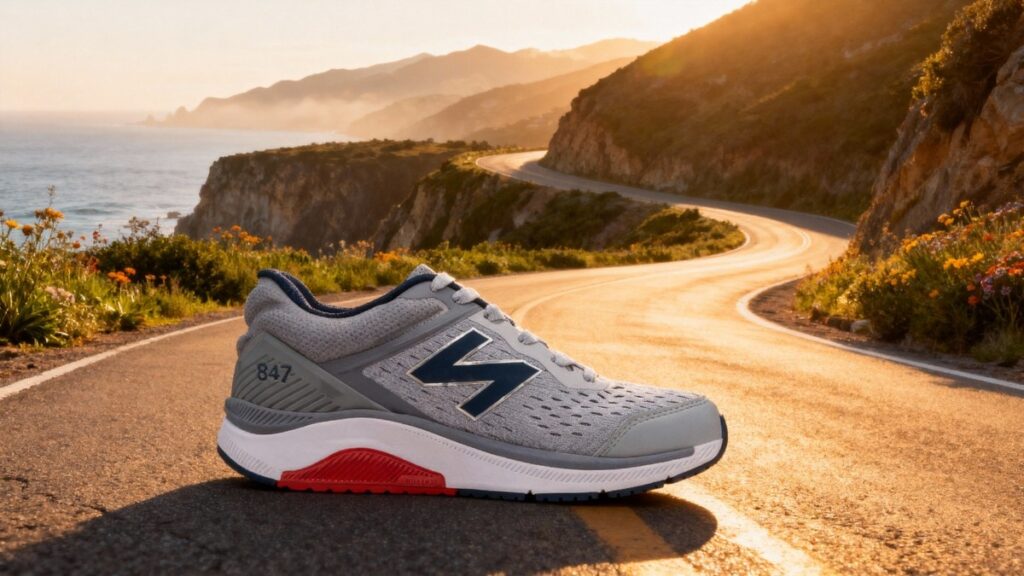 New Balance 847v4 placed on a running trail. 