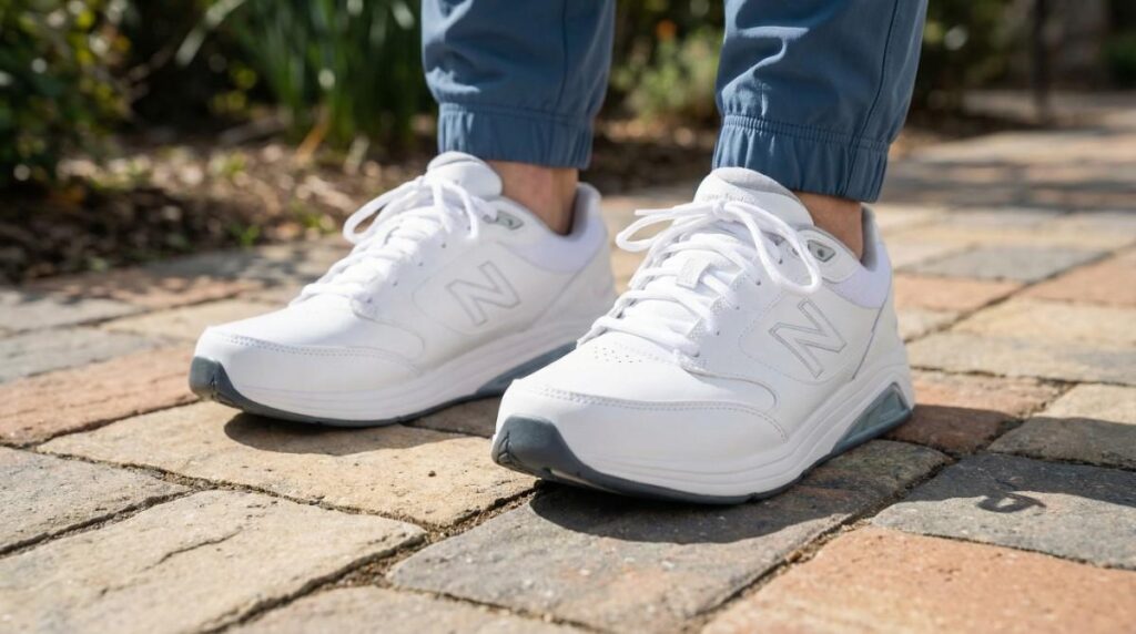 Close-up of hiker's legs wearing New Balance 928v3.