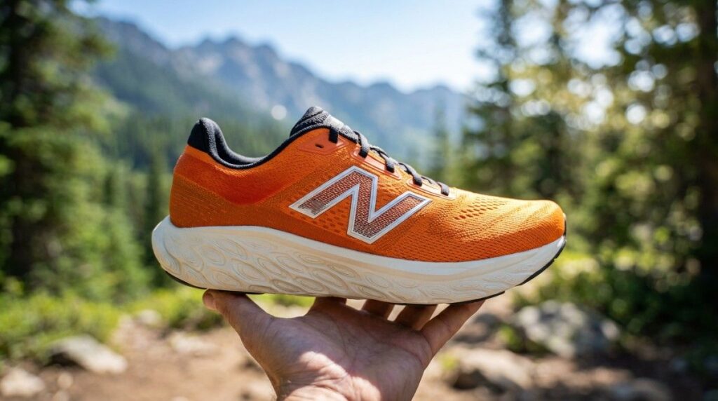 New Balance Fresh Foam X 880 v14 shoe placed on hiker's palm. 