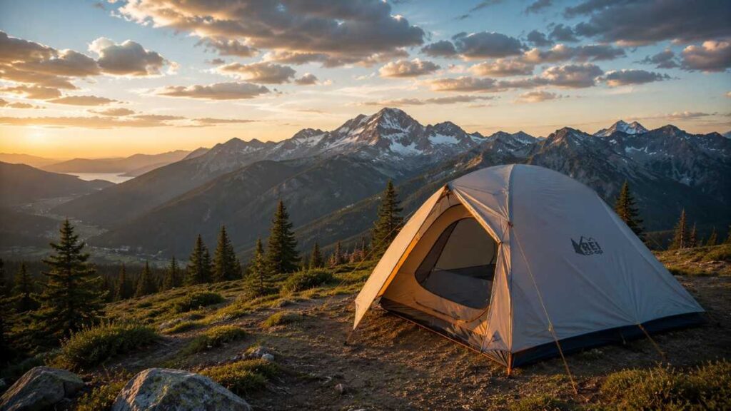 Camping Tent Placed on mount surface.